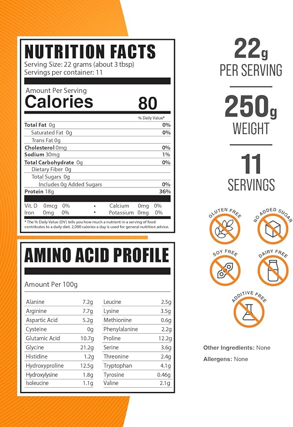 BulkSupplements.com Beef Bone Broth Protein Powder - Bovine Bone Broth Protein, Lactose Free Protein Powder - Dairy Free & Gluten Free, 22g per Serving, 250g (8.8 oz) (Pack of 1)