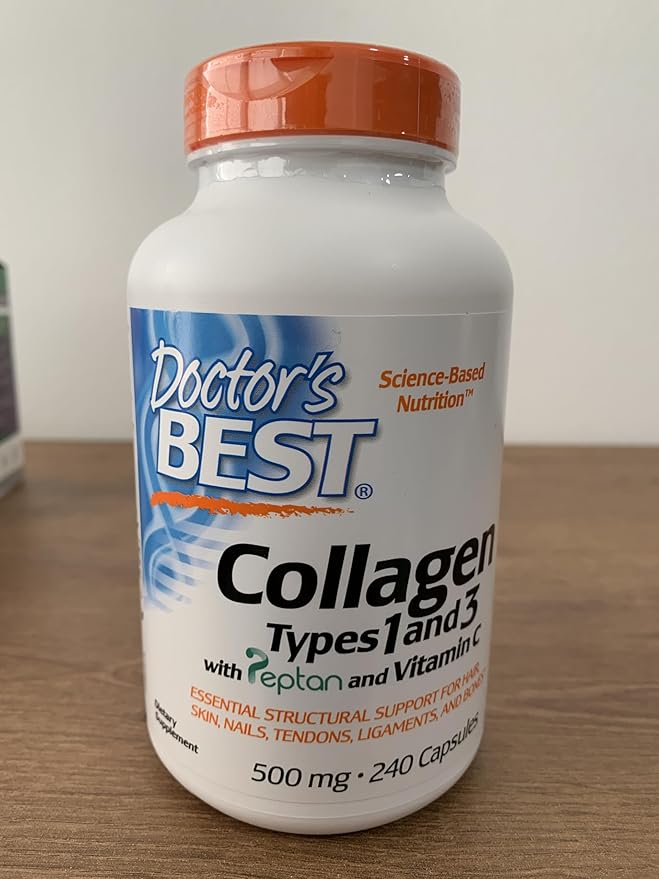 Doctor's Best Collagen Types 1 & 3 with Vitamin C, Non-GMO, Gluten Free, Soy Free, Supports Hair, Skin, Nails, Tendons & Bones, 500 mg, 240 Caps (DRB-00263)