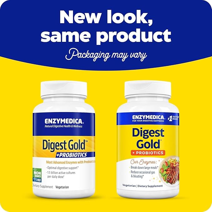 Enzymedica Digest Gold + Probiotics, 2-in-1 Formula for Gut Health, Digestive Enzymes & 1.5 Billion Active Probiotic Cultures, 180 Count