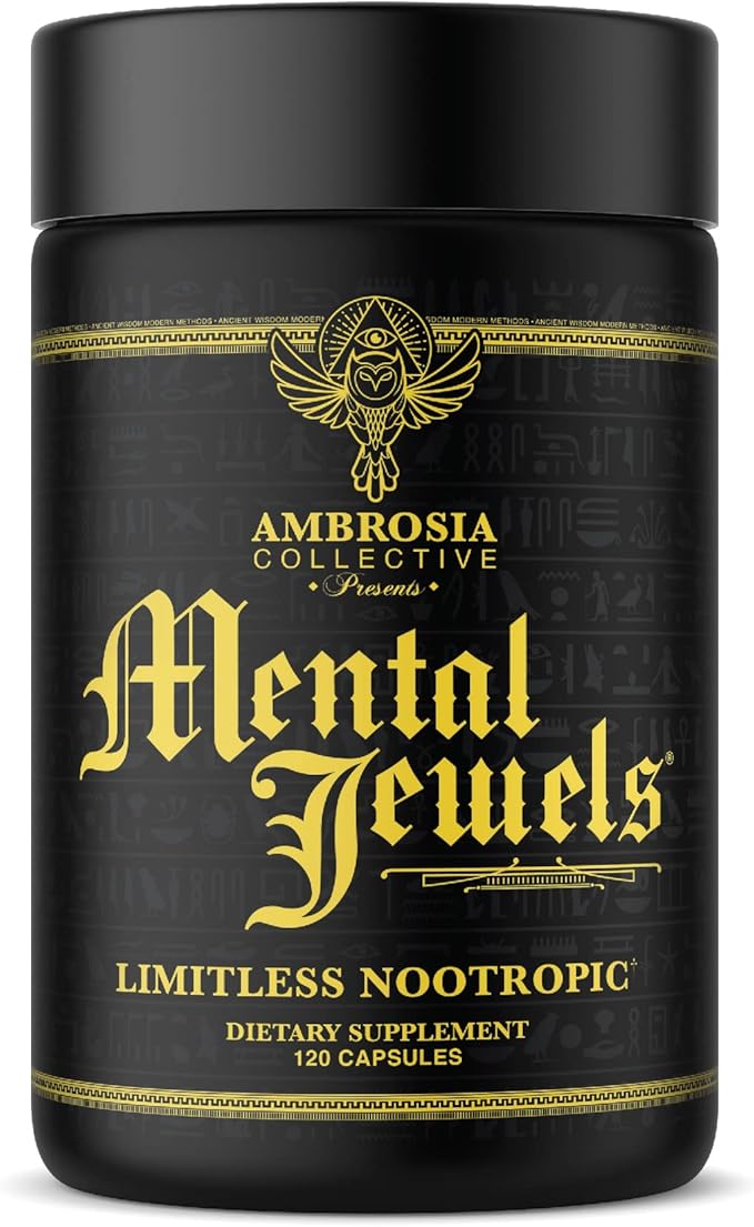 Ambrosia Mental Jewels (Capsules) - Cognitive Enhancer | Increase Memory, Communication Skills, Concentration & Focus | Alpha GPC, Choline, BaCognize | 120 Veggie Capsules (30 Day Supply)