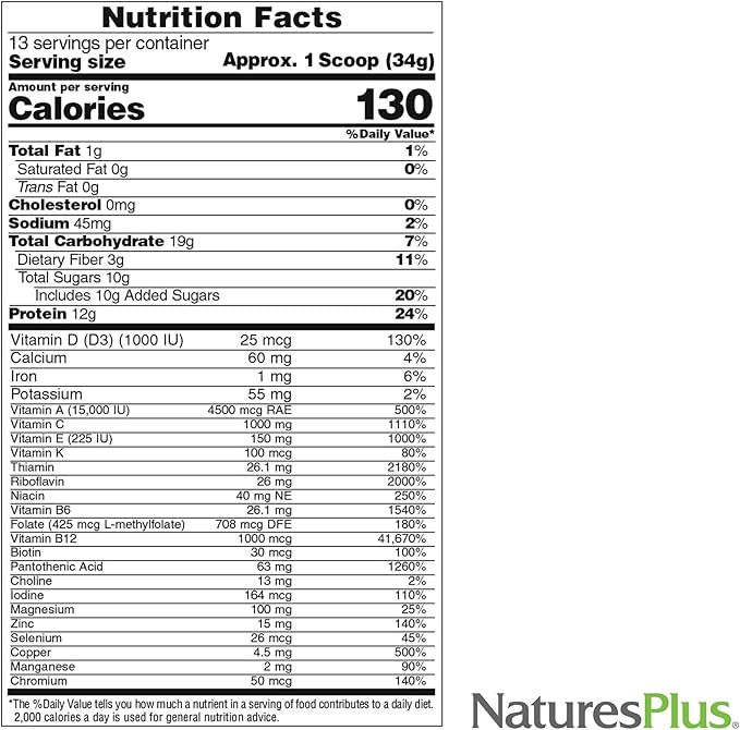 NaturesPlus Source of Life Gold Energy Shake - 0.97 lb - Tropical Berry Flavor - Vitamin, Mineral & Protein Formula with 120+ Concentrated Whole Foods - Vegetarian & Gluten Free - 13 Servings