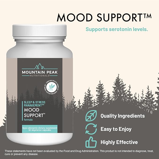 Mountain Peak Nutritionals Mood Support Formula - Supports Serotonin Levels - Hypoallergenic Dietary Supplement (90 Vegetarian Capsules)
