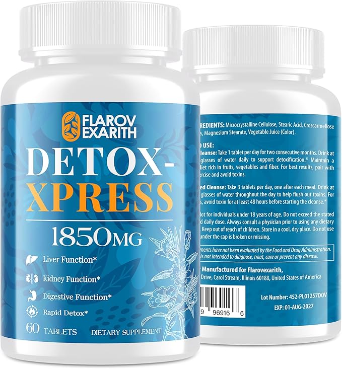 Liver Kidney Cleanse Detox & Repair, Milk Thistle Supplement, Natural Herbal Formula,Body Detox for Women & Men, Toxin Flush Max Absorption Liver Cleanser,Digestion Balance & Mood,120 Chewable Tablets
