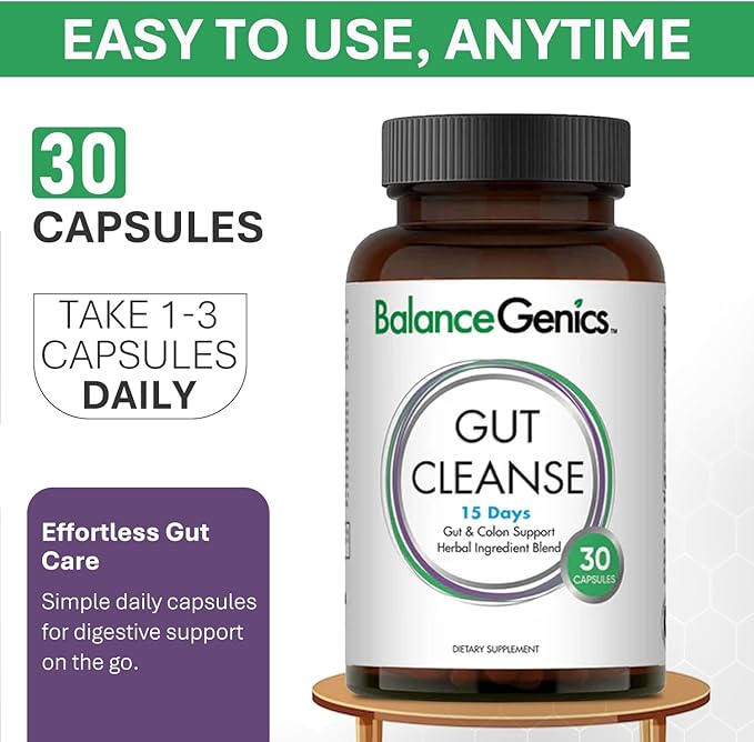 15 Day Gut Cleanse - Natural Plant-Based Colon Cleanser for Digestive Support - Daily Gut Health Supplement for Men & Women -30 Capsules