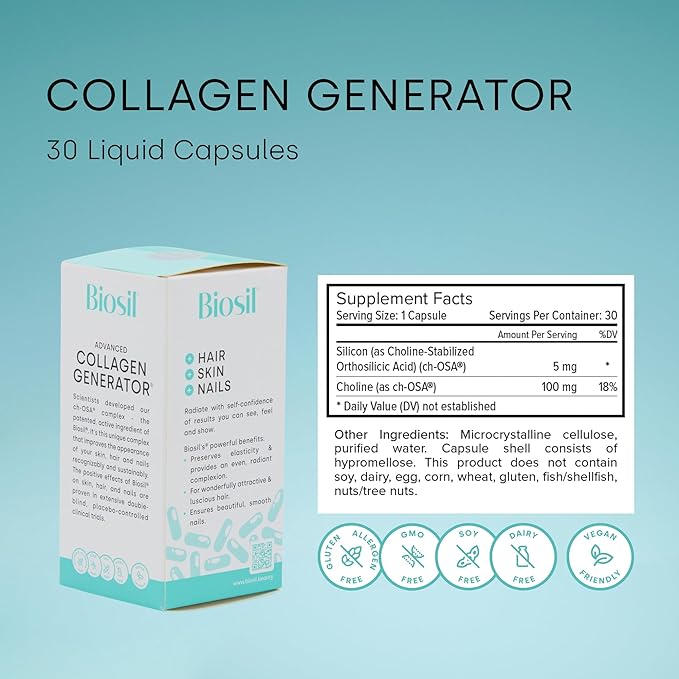 Biosil Collagen Generator - 30 Original Capsules - with Patented ch-OSA Complex - Generates & Protects Your Own Collagen - GMO Free - 15-Day Supply