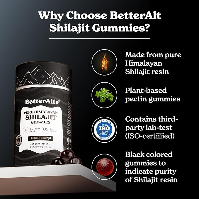 Pure Himalayan Shilajit Gummies with 100% Shilajit |High Potency Gold Grade| 60 Gummies for Energy Boost & Immune Support, 75%+ Fulvic Acid| Travel Friendly - Tamarind Flavor