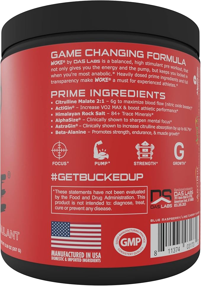Bucked Up - Woke - HIGH STIM Pre Workout - Best Tasting - Focus Nootropic, Pump, Strength and Growth, 30 Servings (Rocket Pop)