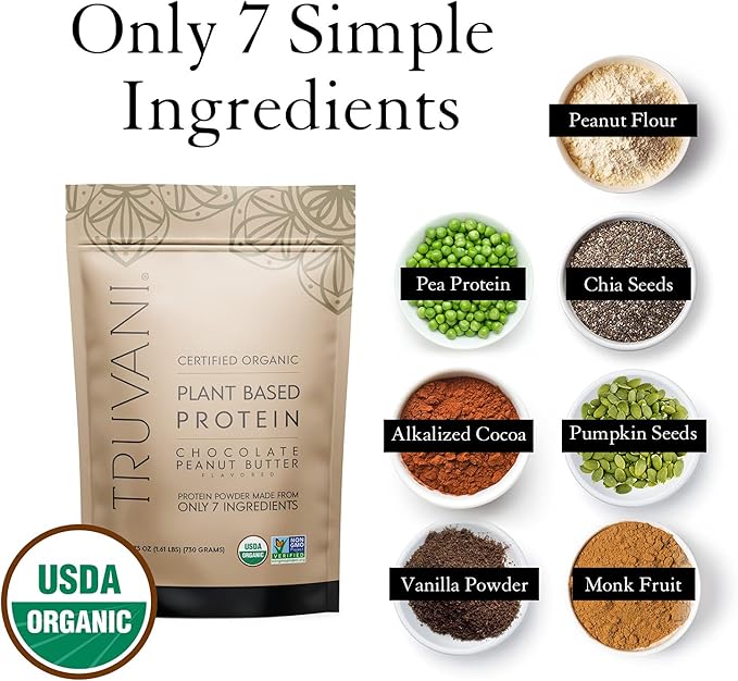 Truvani Vegan Pea Protein Powder | Chocolate Peanut Butter | 20g Organic Plant Based Protein | 20 Servings | Keto | Gluten & Dairy Free | Low Carb | No Added Sugar