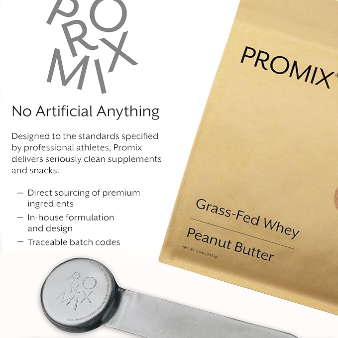 Promix Whey Protein Powder, Peanut Butter - 5lb Bulk - Grass-Fed & 100% All Natural - Post Workout Fitness & Nutrition Shakes, Smoothies, Baking & Cooking Recipes - Gluten-Free & Keto-Friendly