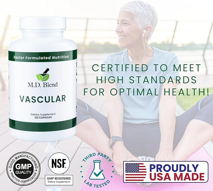 M.D. Vascular - Expert Formulated Supplement - Vascular & Overall Wellness Goals - Proper Flow, Numbers, Balance - Powerful Garlic, Ginger, L-Arginine, Pomegranate - 120 Capsules (Pack of 1)