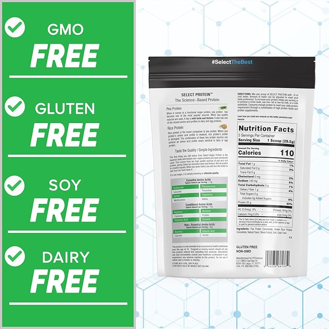 PEScience Select Vegan Plant Based Protein Powder, Vanilla, 5 Serving, Premium Pea and Brown Rice Blend