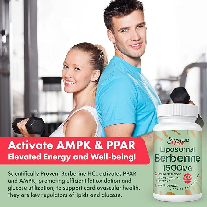 Liposomal Berberine HCL - Berberine 1500mg Activates AMPK & GLP-1, High Bioavailability Berberines Supplement for Women and Men, Berberine Plus Overall Health Support (1 Pack)