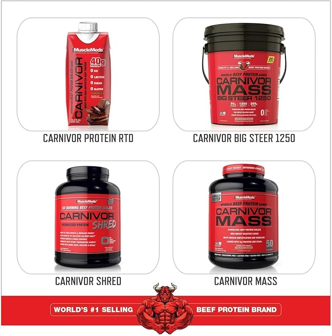 MuscleMeds Carnivor Beef Protein Isolate Powder, Cookies & Cream, 56 Servings, 1680 Gram, 59.2 Ounce, 3.7 Pound