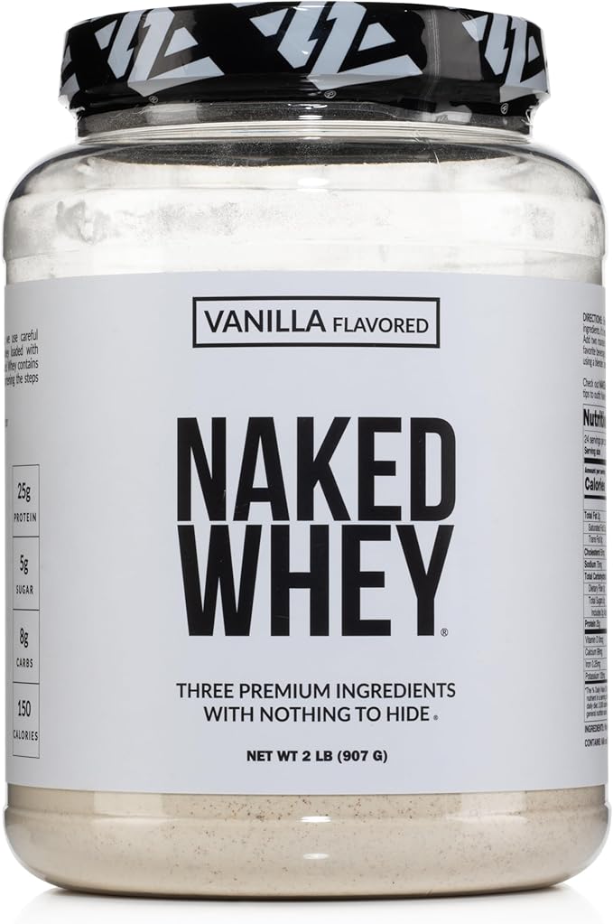 Naked Whey Vanilla Protein Powder - Only 3 Ingredients - Grass Fed Whey Protein Powder, Vanilla Flavor, and Organic Coconut Sugar, No GMO, No Soy, and Gluten Free - 24 Servings