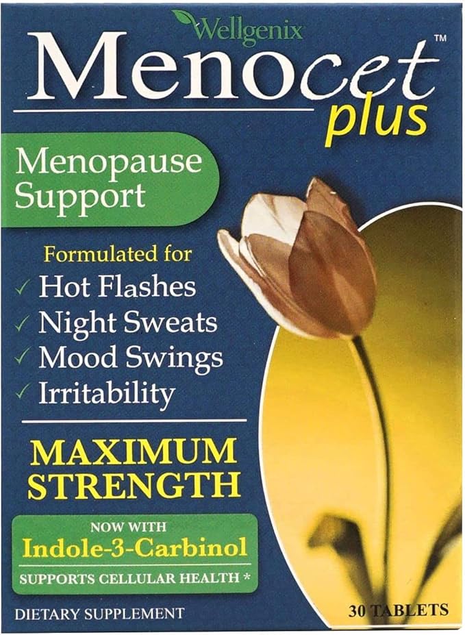 Wellgenix Menocet Plus Menopause Support - Natural Supplement for Women - Daily Relief Feminine Care - Helps with Hot Flashes, Night Sweats, Mood Swings & Irritability - 30 Tablets