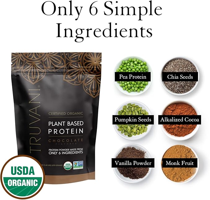 Truvani Vegan Pea Protein Powder | Chocolate | 20g Organic Plant Based Protein | 20 Servings | Keto | Gluten & Dairy Free | Low Carb | No Added Sugar