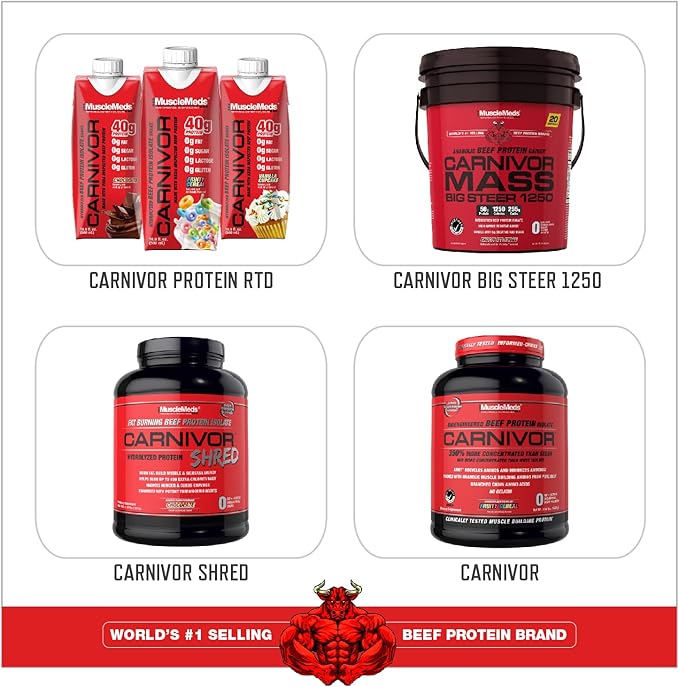 MuscleMeds Carnivor Mass Anabolic Beef Protein Gainer, Chocolate Fudge, 10.4 Pounds,Brown,003679