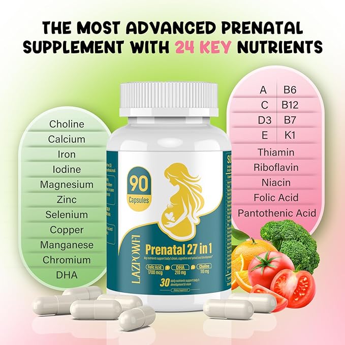 Prenatal Vitamins for Women multivitamin with Folic Acid DHA Choline for Pregnant and Breastfeeding Women Niacinamide Biotin and Minerals 27 in 1 Needed Supplement 90 Capsules-49