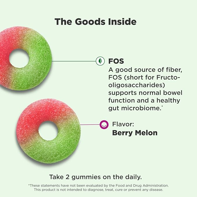 OLLY Fiber Gummy Rings, 5g Prebiotic Fiber, FOS (Fructo-oligosaccharides), Digestive Support, Berry Melon 50ct