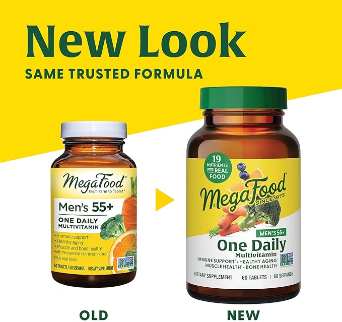 MegaFood Men's 55+ One Daily - Multivitamin for Men with Vitamin B12, Vitamin C, Vitamin D & Zinc - Optimal Aging & Immune Support Supplement - Vegetarian - Made Without 9 Food Allergens - 90 Tabs