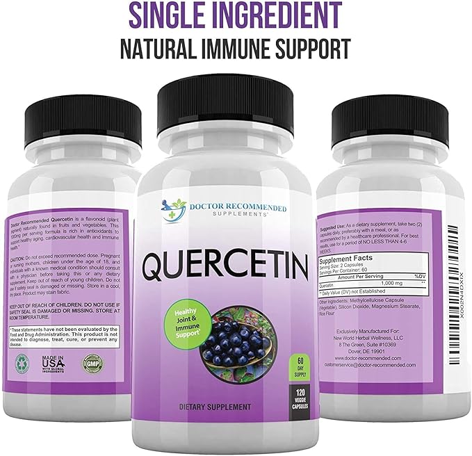 DOCTOR RECOMMENDED SUPPLEMENTS Quercetin 1000mg Per Serving - Vitamin Supplement, (Vegan | Non-GMO) (120 Veggie Capsules, Pack of 2)