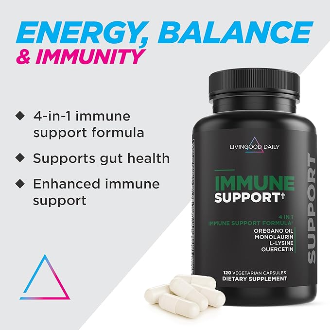 Livingood Daily Immune Support Supplement, 120 Vegetarian Capsules - Gut Health, Intestinal Cleansing, & Antioxidant Immunity Supplement for Adults - Non-GMO, Vegan, Gluten-Free, & Allergen-Free