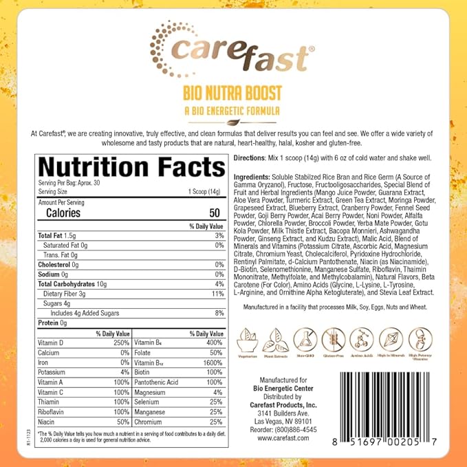 CAREFAST® Bio Nutra Boost™ | Nutritional Drink Mix for Mind and Body | Enhanced Well-Being and Daily Health Support | Over 55 Whole Food Nutrients with 120+ Vitamins, Minerals, and Antioxidants
