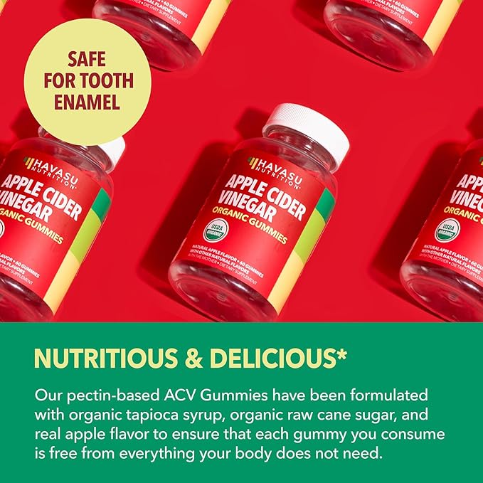 Organic Apple Cider Vinegar Gummies - ACV Gummies to Support Digestive Health and Gut Flora for Digestion - Natural Apple Flavor - 120 Organic, Vegan, and Non-GMO Apple Cider Vinegar Gummies