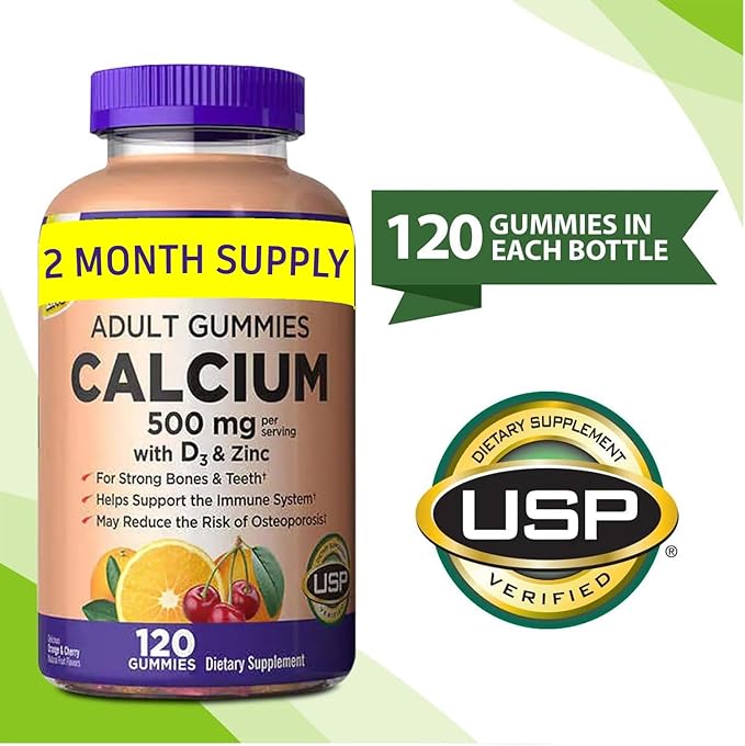 Kirkland Signature Calcium Gummies 500 mg with D3 & Zinc, Bone Health, 120 Gummies (2 Pack) Bundle with Exclusive Vitamins & Minerals - A to Z - Better Idea Guide