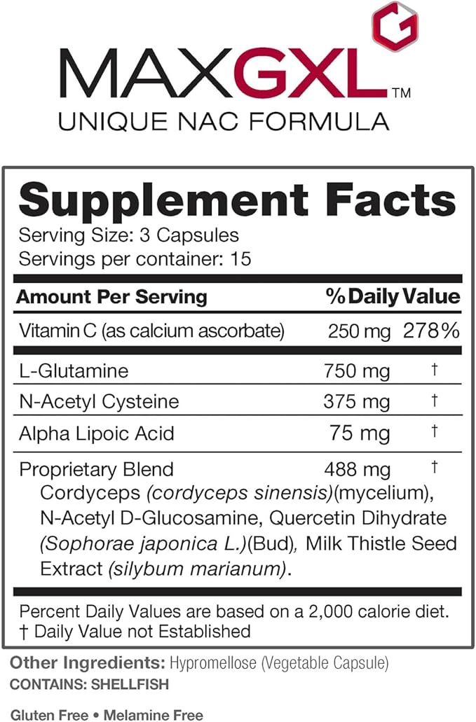 Max GXL, Unique NAC Formula, 180 Vegetable Capsules, 60 Servings