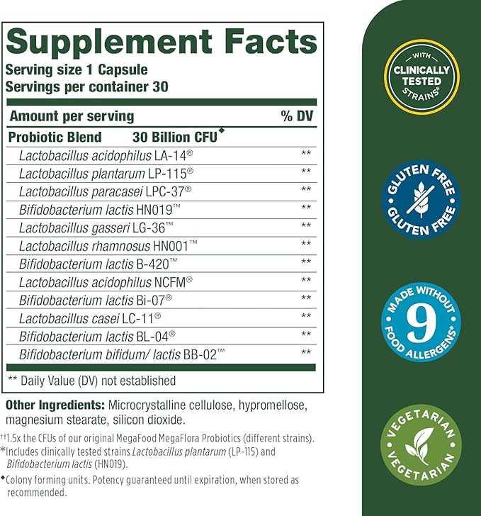 MegaFood Digestive Probiotic - 12 Strain Vegetarian Probiotics for Women & Men, 30 Billion CFUs, Support Gut Health, Probiotics for Digestive Health Help Relieve Occasional Gas & Bloating, 30 Capsules