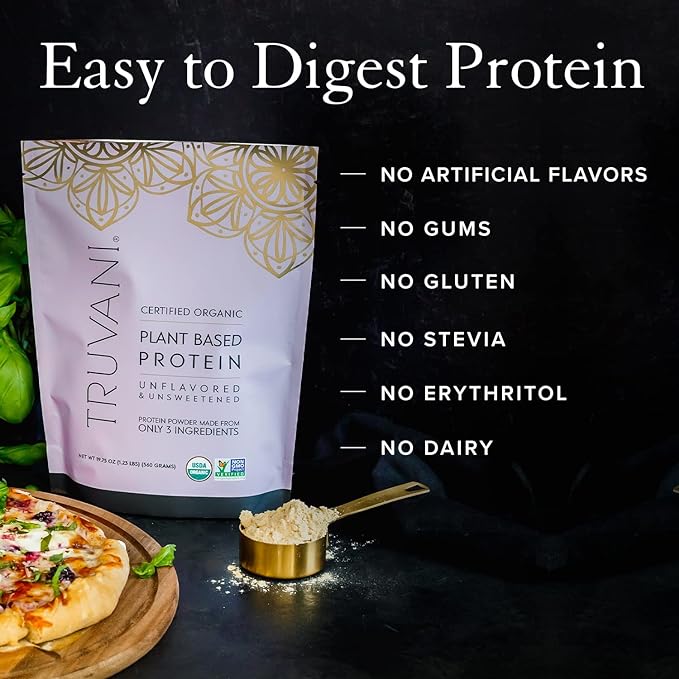 Truvani Vegan Pea Protein Powder | Unflavored | 20g Organic Plant Based Protein | 20 Servings | Keto | Gluten & Dairy Free | Low Carb | No Added Sugar