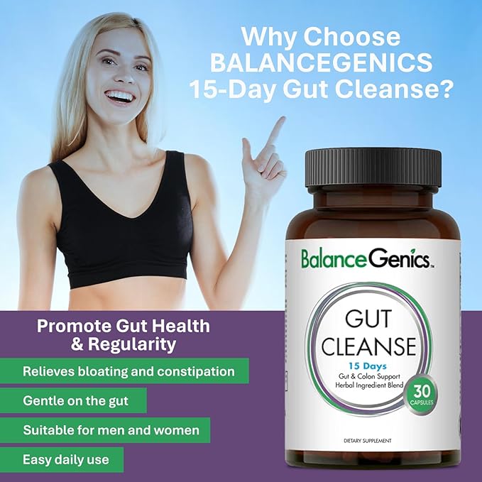 15 Day Gut Cleanse - Natural Plant-Based Colon Cleanser for Digestive Support - Daily Gut Health Supplement for Men & Women -30 Capsules
