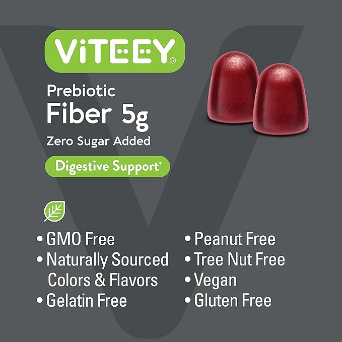 Prebiotic Fiber Gummies for Adults, 5g - Zero Sugar Added - Fiber Supplement Gummies for Digestive Health Regularity & Natural Weight Support - Vegan, Gelatin Free - Chewable Fruit Flavored Gummy