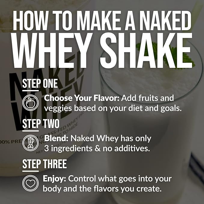 Naked Whey Vanilla Protein Powder - Only 3 Ingredients - Grass Fed Whey Protein Powder, Vanilla Flavor, and Organic Coconut Sugar, No GMO, No Soy, and Gluten Free - 24 Servings
