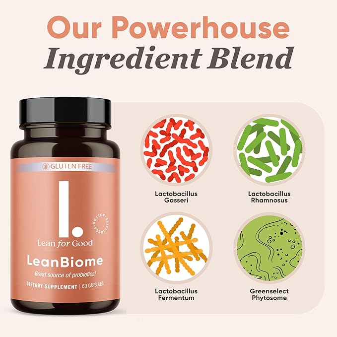 LeanBiome, 9-Strain Probiotic Formula, Supports a Balanced Gut Microbiome, Powerful Gut Probiotics with Greenselect Phytosome - 60 Capsules, 3 Pack