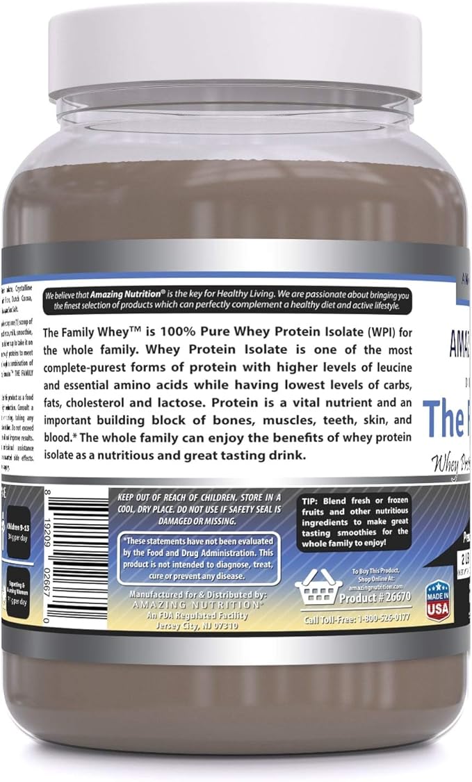 Amazing Formulas The Family Whey Protein (Isolate) Powder for The Whole Family - 2 lbs - Most Complete & Purest Form of Protein - Gluten Free (Cookie & Cream)