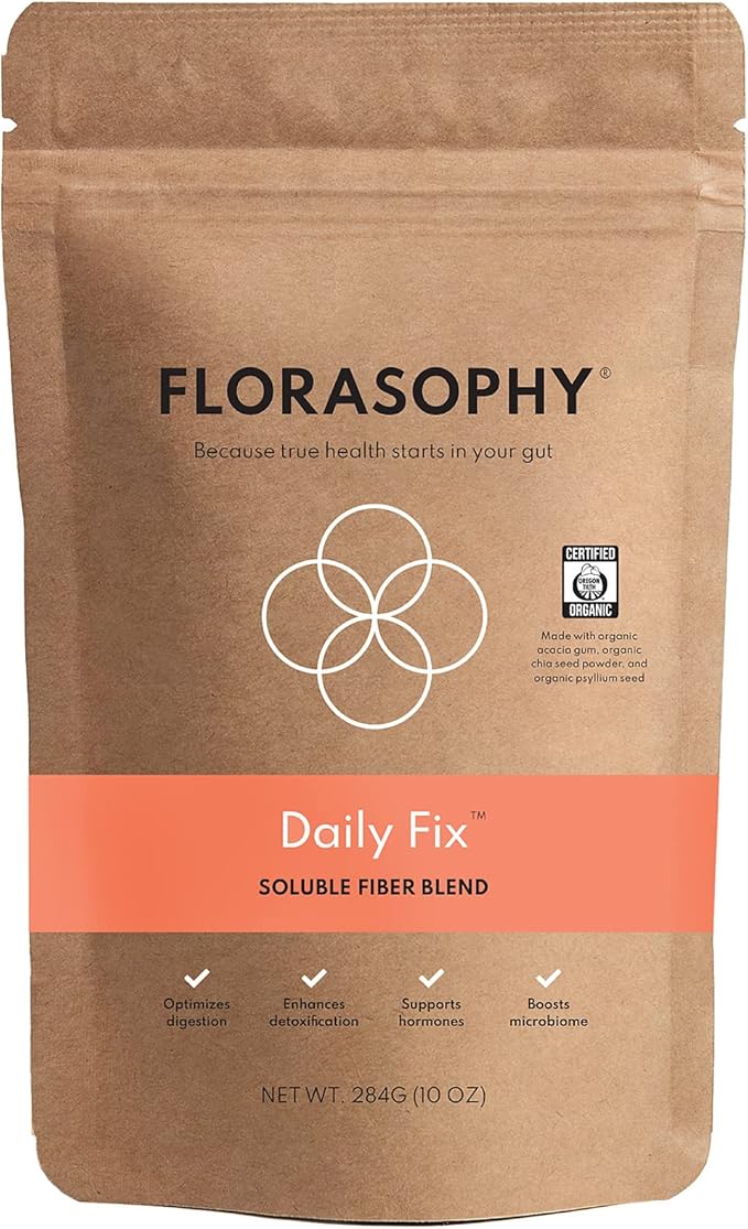 Daily Fix Organic Soluble Fiber Supplement for Digestive Gut Health, Gluten Free Vegan Soluble Prebiotic Powder, One Month Supply