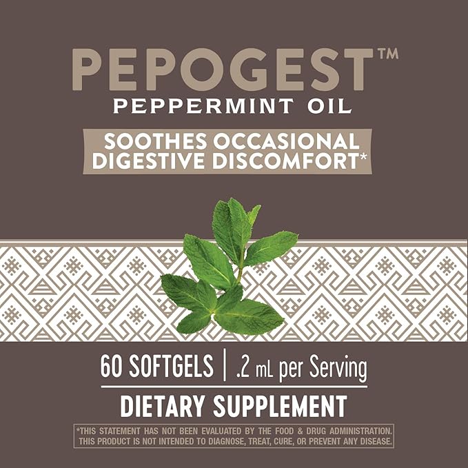 Nature's Way Pepogest Peppermint Oil, Soothes Occasional Gastrointestinal Discomfort*, Enteric Coating, 60 Softgels (Packaging May Vary)
