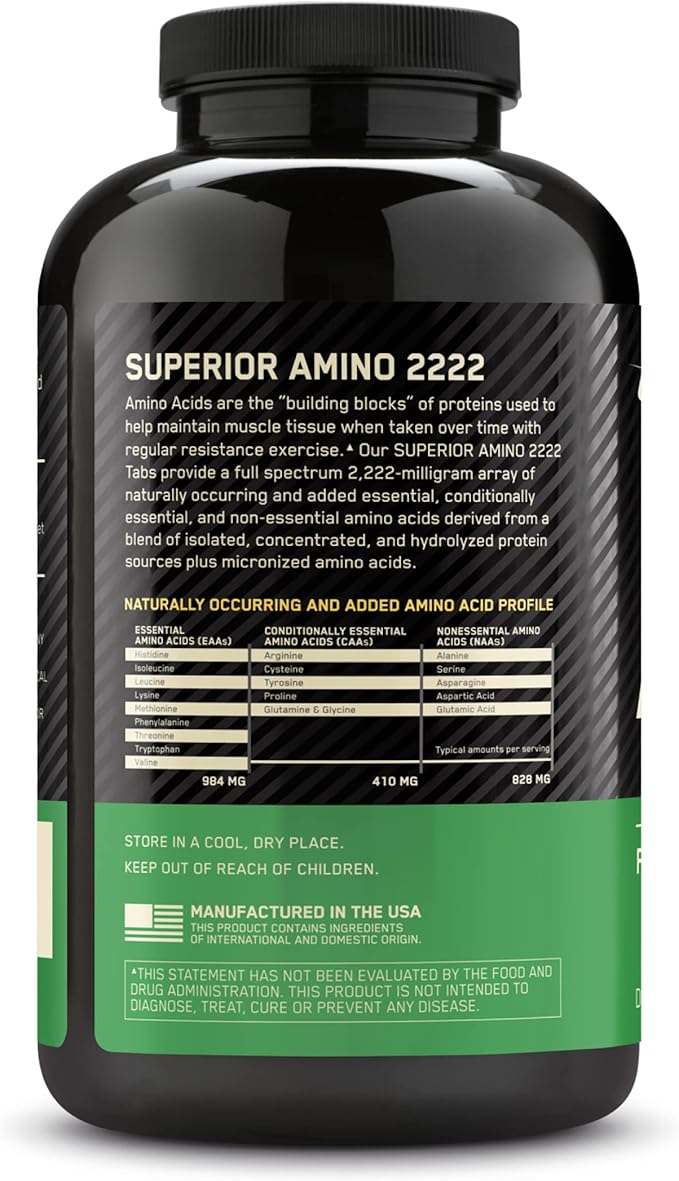 Optimum Nutrition Superior Amino 2222 Tablets, Complete Essential Amino Acids, EAAs, 160 Count