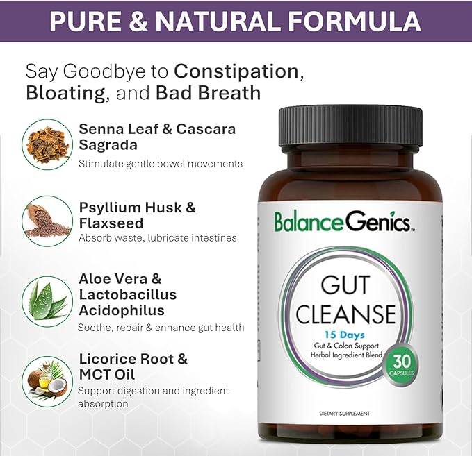 15 Day Gut Cleanse - Natural Plant-Based Colon Cleanser for Digestive Support - Daily Gut Health Supplement for Men & Women -30 Capsules