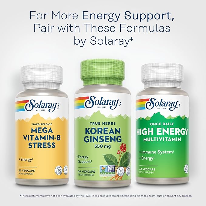Solaray Korean Ginseng 550 mg - Ginseng Root - Stress, Physical Endurance and Energy Supplements - Non-GMO, Vegan, Lab Verified - 50 Servings, 50 VegCaps