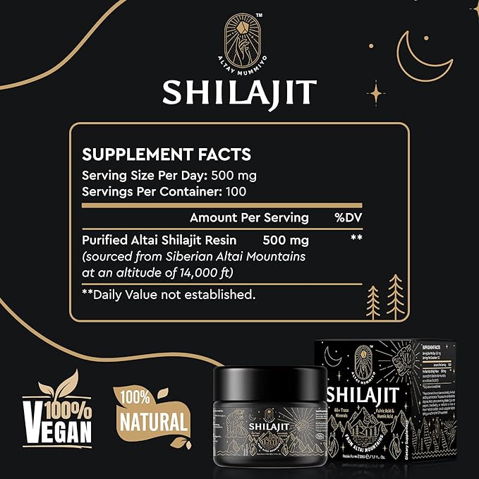 Shilajit Resin with Fulvic Acid & Trace Minerals, Original Siberian Pure Shilajit with 85+ Humic Acid Supplement Gel, Support Metabolism & Immune System - 100 Serving / 50g