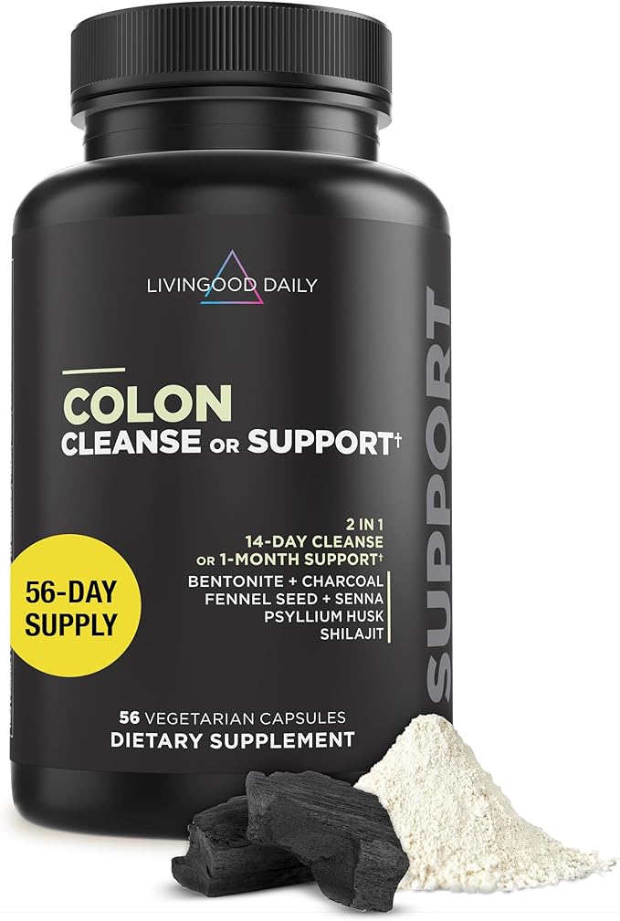 Livingood Daily Colon Cleanse, 56 Vegetarian Capsules - Gut Detox Cleanse Pills & Constipation Relief for Women & Men - Supports Healthy Digestion - Allergen-Free, Gluten-Free, Non-GMO, & Vegan