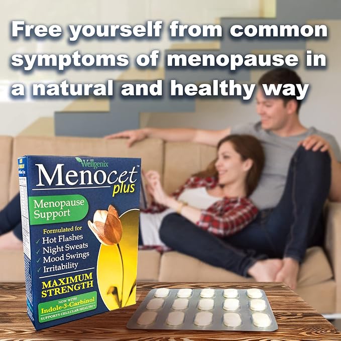 Wellgenix Menocet Plus Menopause Support - Natural Supplement for Women - Daily Relief Feminine Care - Helps with Hot Flashes, Night Sweats, Mood Swings & Irritability - 30 Tablets