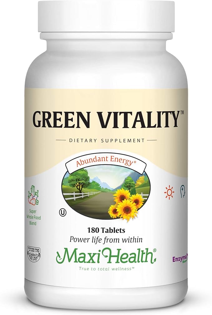 Maxi Health Green Vitality - Green Superfood - Energy and Mood Formula - 180 Tablets - Kosher