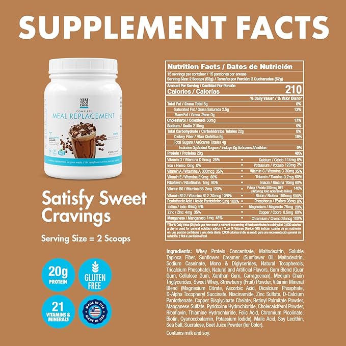 Yes You Can! Complete Meal Replacement - 15 Servings, 20g of Protein, 0g Added Sugars, 21 Vitamins and Minerals - All-in-One Nutritious Meal Replacement Shake (Coffee)