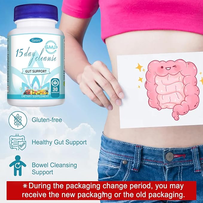 15 Day Cleanse Gut Support 2 Pack | Colon Broom, Detox Supplement with Senna, Cascara Sagrada & Psyllium Husk, for Men and Women | Total 60 Capsules