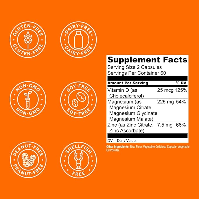 Live Conscious Magwell Magnesium Zinc & Vitamin D3 - Magnesium Glycinate, Malate, & Citrate - Triple Supplement for Women & Men - for Sleep, Bone, Heart, Immune Support - 120 Caps