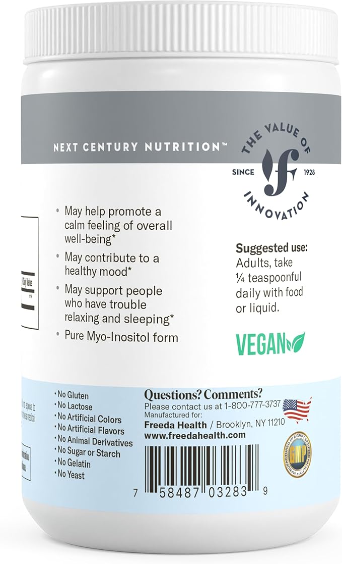 FREEDA Inositol Powder from Myo-Inositol - Hormone Balance for Women - PCOS Supplements for Women - Vitamin B8 Conception, Fertility Support - Myoinositol for Mood Improvement in Men & Women -16 oz